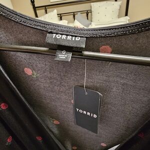 Torrid Black Floral Chiffon Puff Sleeve Blouse